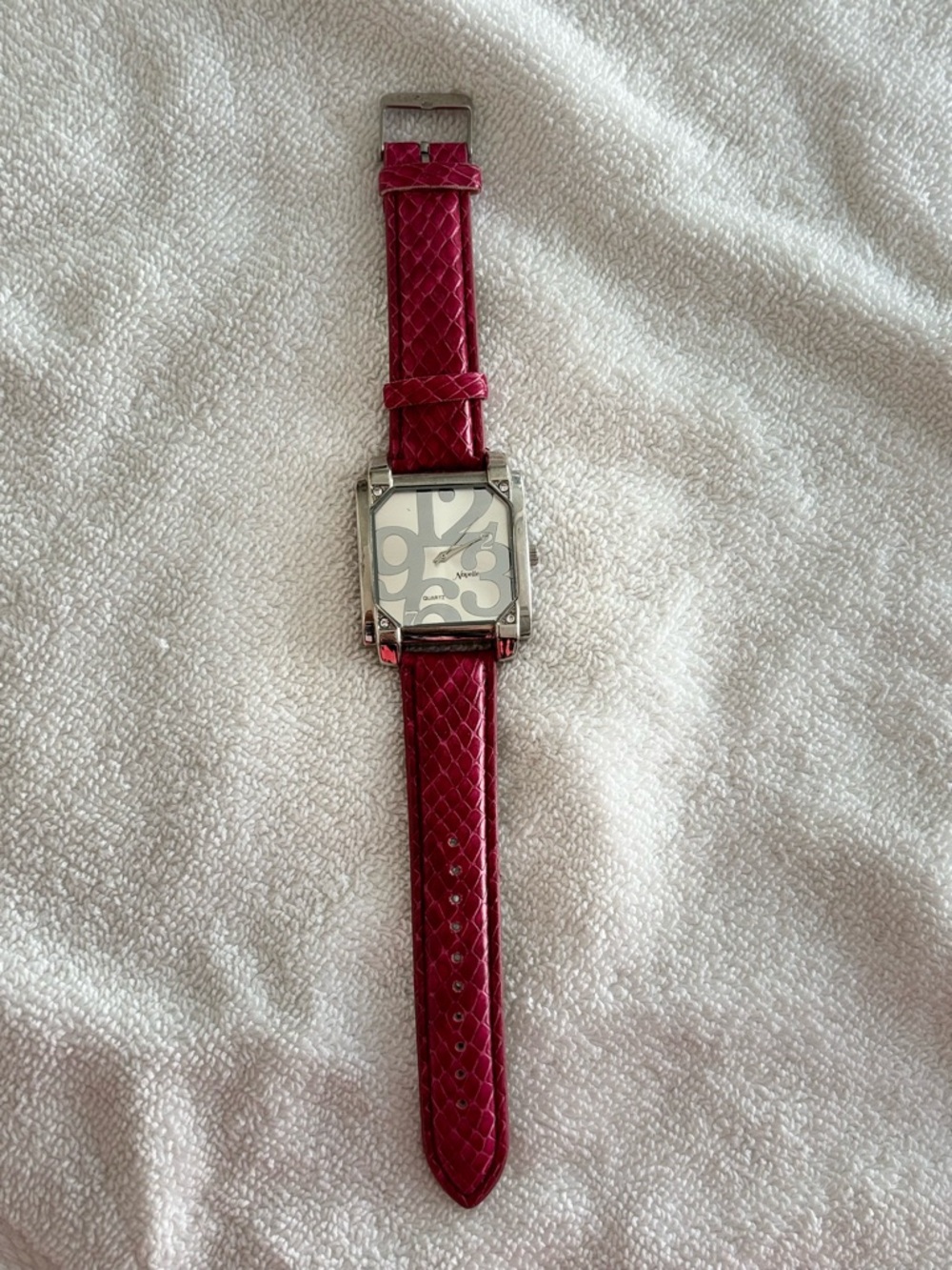 Novelle Hot Pink Square Dial Women's Watch with Textured Strap